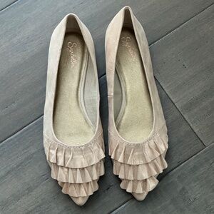 Seychelles Women's Downstage Pointed Toe Ballet Flat Leather Beige Metallic - 11